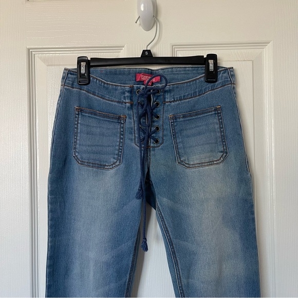 Vintage Y2K Forever 21 Lace Up Low Rise Wide Leg Premium Denim Jeans Size 26 - Picture 2 of 8